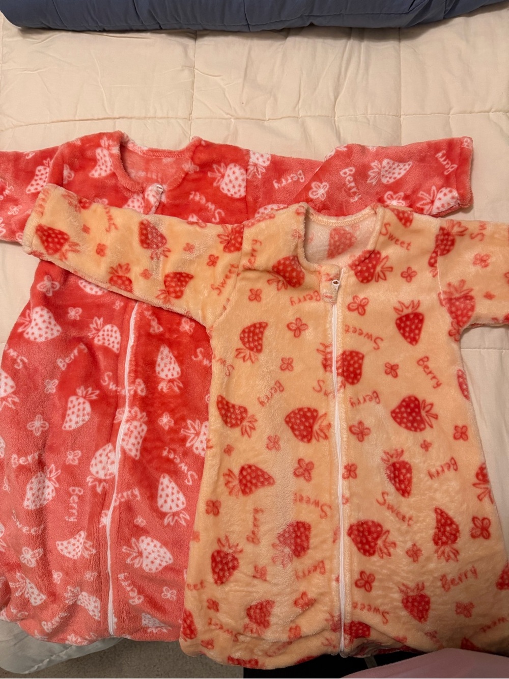 Cozy Strawberry Fleece Sleep Sacks for Kids - Peach & Coral 2-Pack